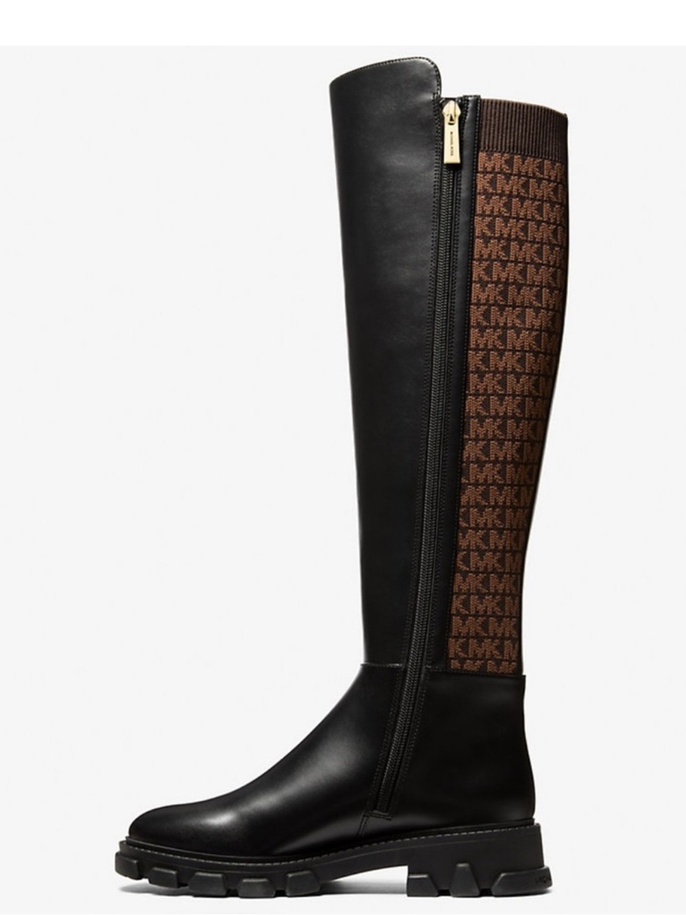 Michael Kors Ridey Black & Brown Logo-Panel Over-the-Knee Boot
